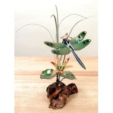 Green-Winged Dragonfly & Flowers Enameled Copper/Metal Sculpture by Bovano #FM12   311657433960